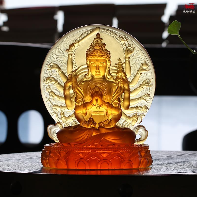 琉璃准提菩萨佛母贴金佛造像藏传密宗家居供奉佛像装饰桌面摆件
