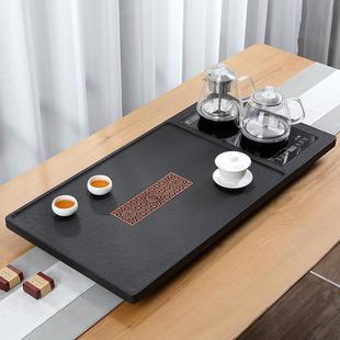 一体电磁炉烧水壶茶具家用石头茶海茶台 天然乌金石茶盘全自动套装