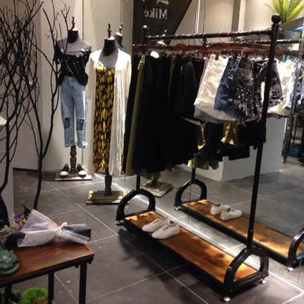 服装店挂衣架展示架落地式双层衣服装架子童男女装店货架复古实木