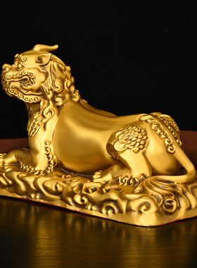谛听铜摆件黄铜地藏王坐骑瑞兽办公室书桌家居工艺V品中式招财摆