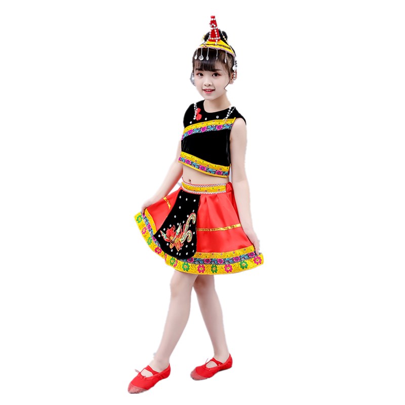 畲族第九届荷花奖畲山春舞蹈服装儿童踩茶表演服表演舞蹈道具筛子