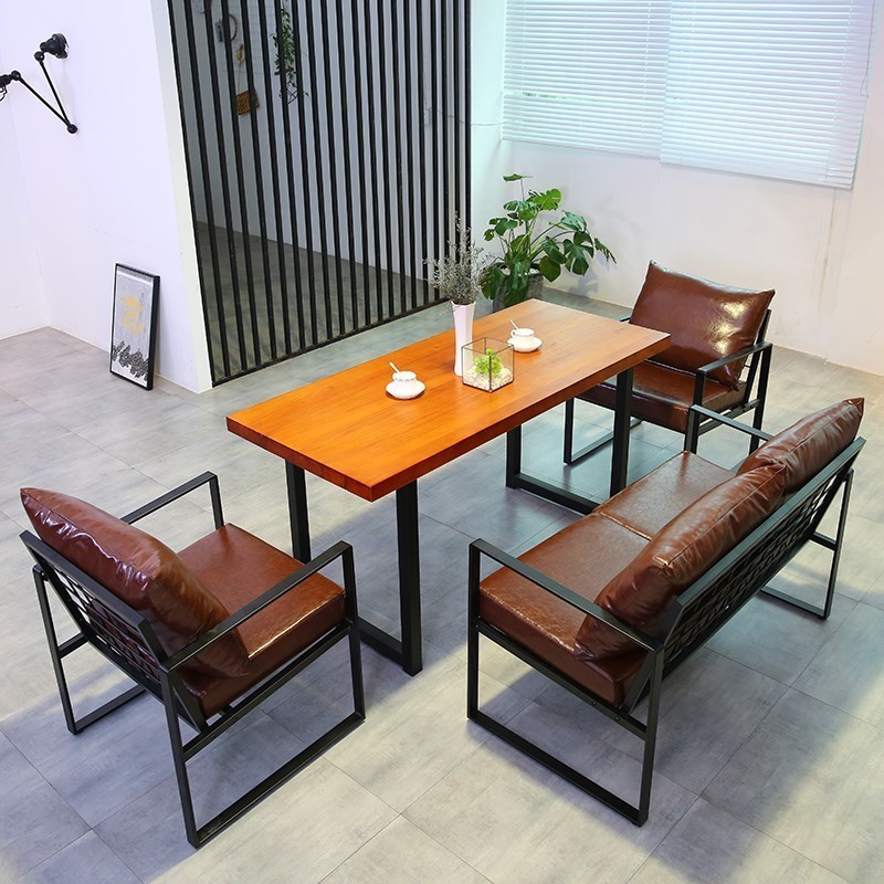 复古工业风酒吧沙发桌椅组合简约休闲咖啡厅奶茶店双人铁艺卡座