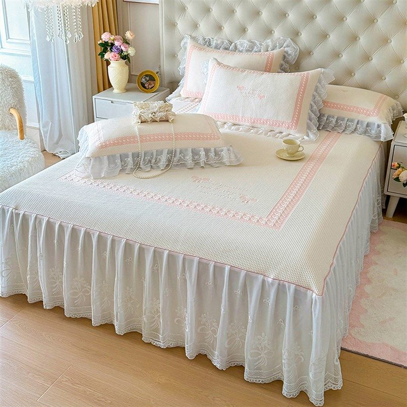 法式高级感花边床裙款三件套A类提花冰豆豆凉席床罩空调软席床套