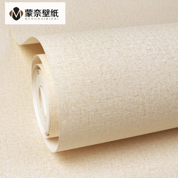 纯色素色无纺布米黄奶黄布纹亚麻墙纸日式卧室客厅工程壁纸非自粘