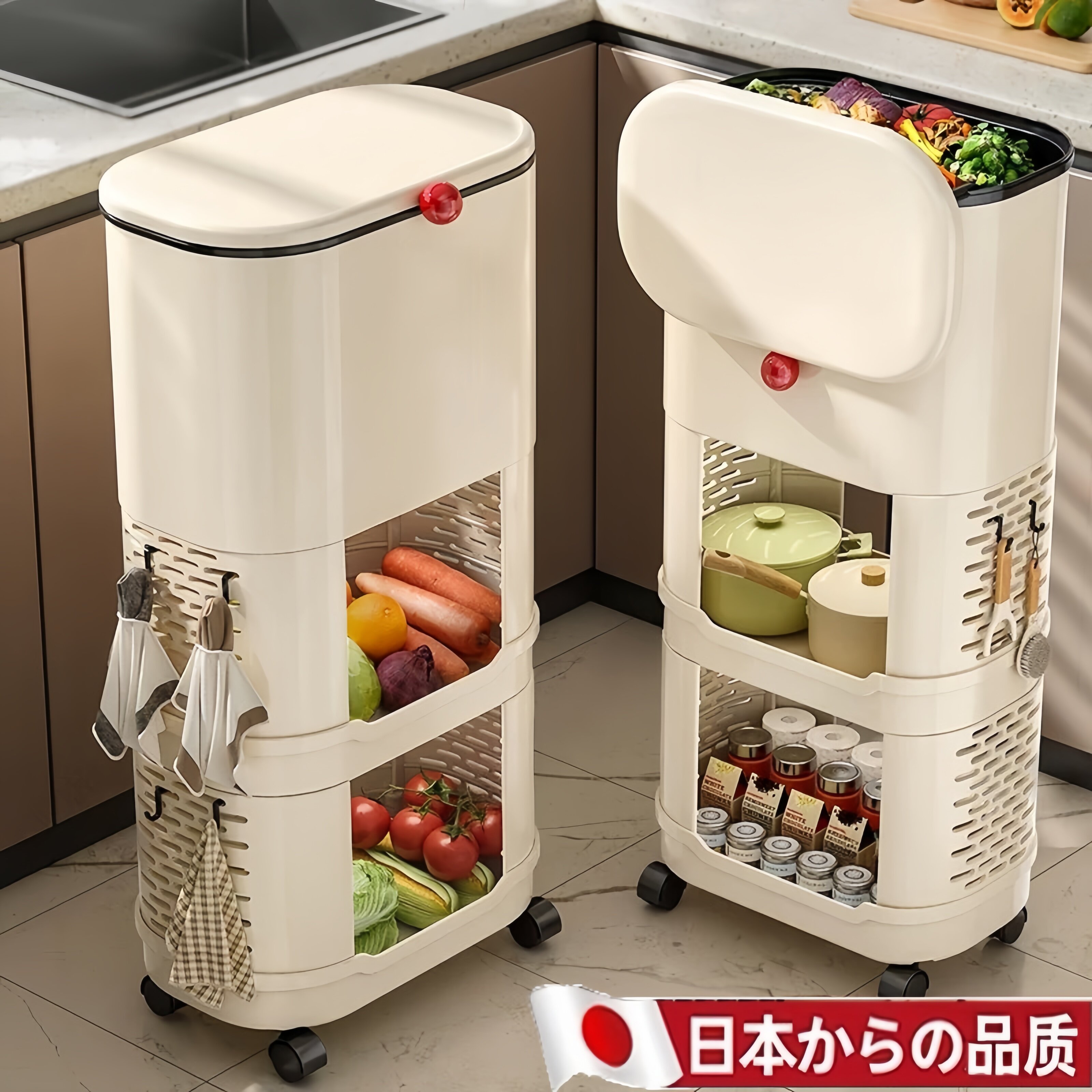 日本免弯腰高款带盖夹缝垃圾桶图片