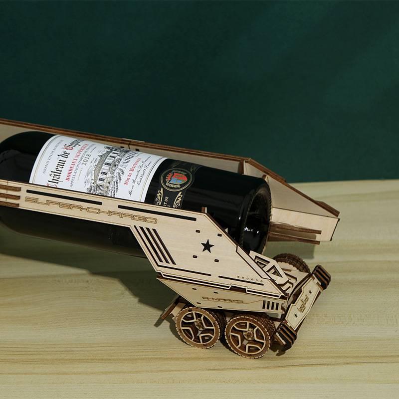 跨境新品 3D立体拼图 木制玩具 益智拼装玩具DIY创意卡车红酒架