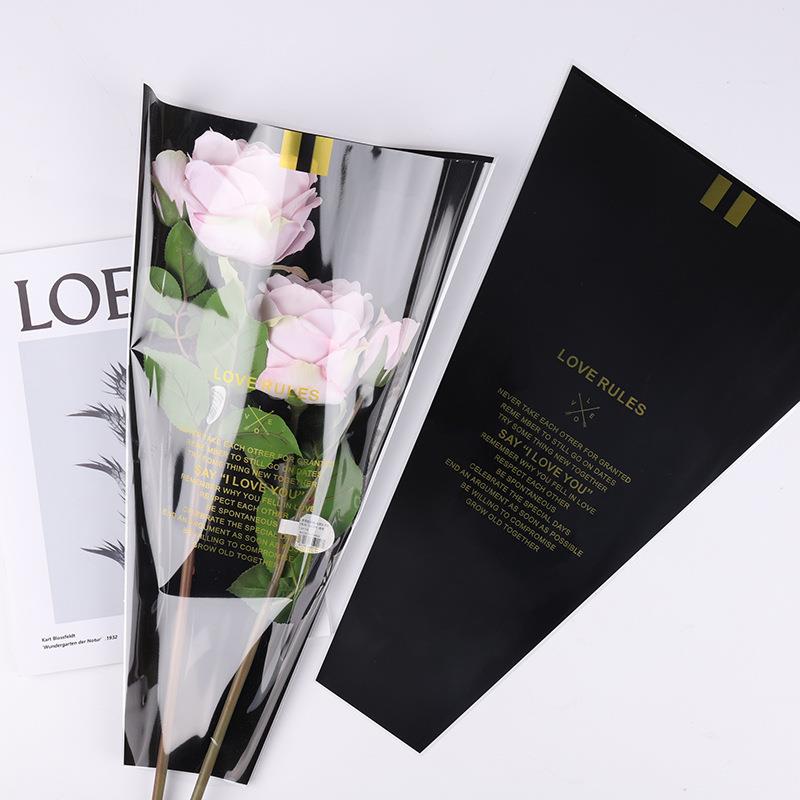 情人透明英文多支袋插花袋英文花束袋鲜花包装纸玫瑰花袋子花艺