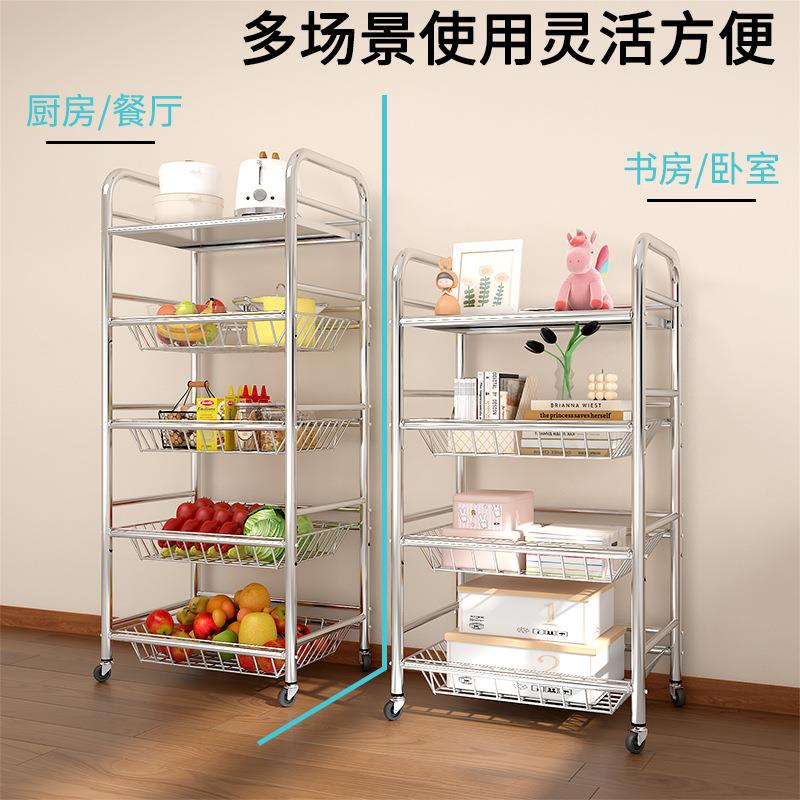 不锈钢菜架子厨房蔬菜收纳筐微波炉落地多层菜篮子置物架免安装