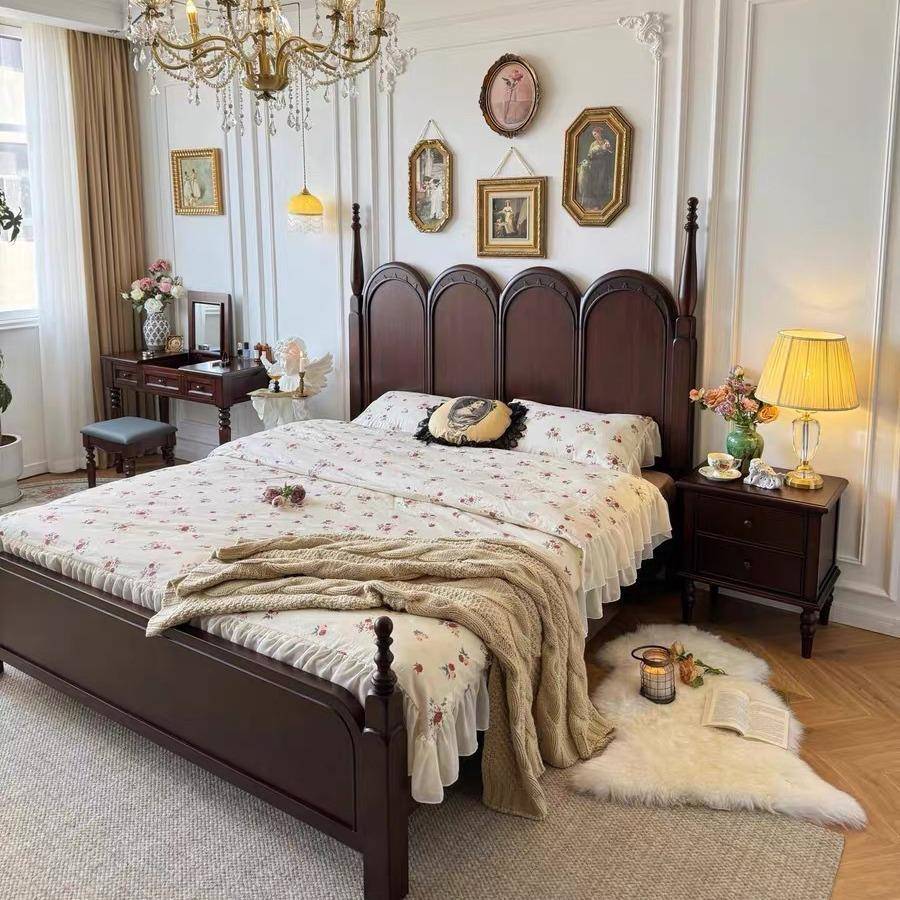 自由女神实木床1.8米双人床复古做旧法式轻奢公主床卧室家具婚床