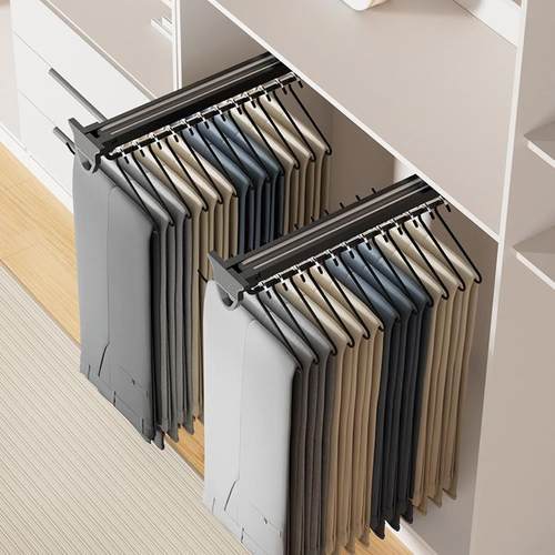 挂收纳伸缩裤架衣柜轨道配件内置抽抽拉裤挂裤裤子顶装多功能滑轨