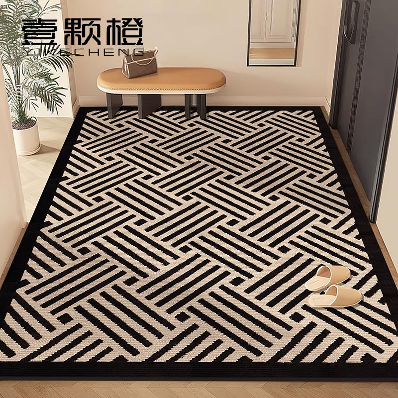 覆古条纹入户门地垫家用脚垫高级感黑白耐脏地毯玄关门口门垫进门