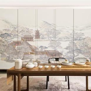 古典山水建筑墙布轻奢客厅沙发壁画电视背景墙壁纸风景壁布 新中式