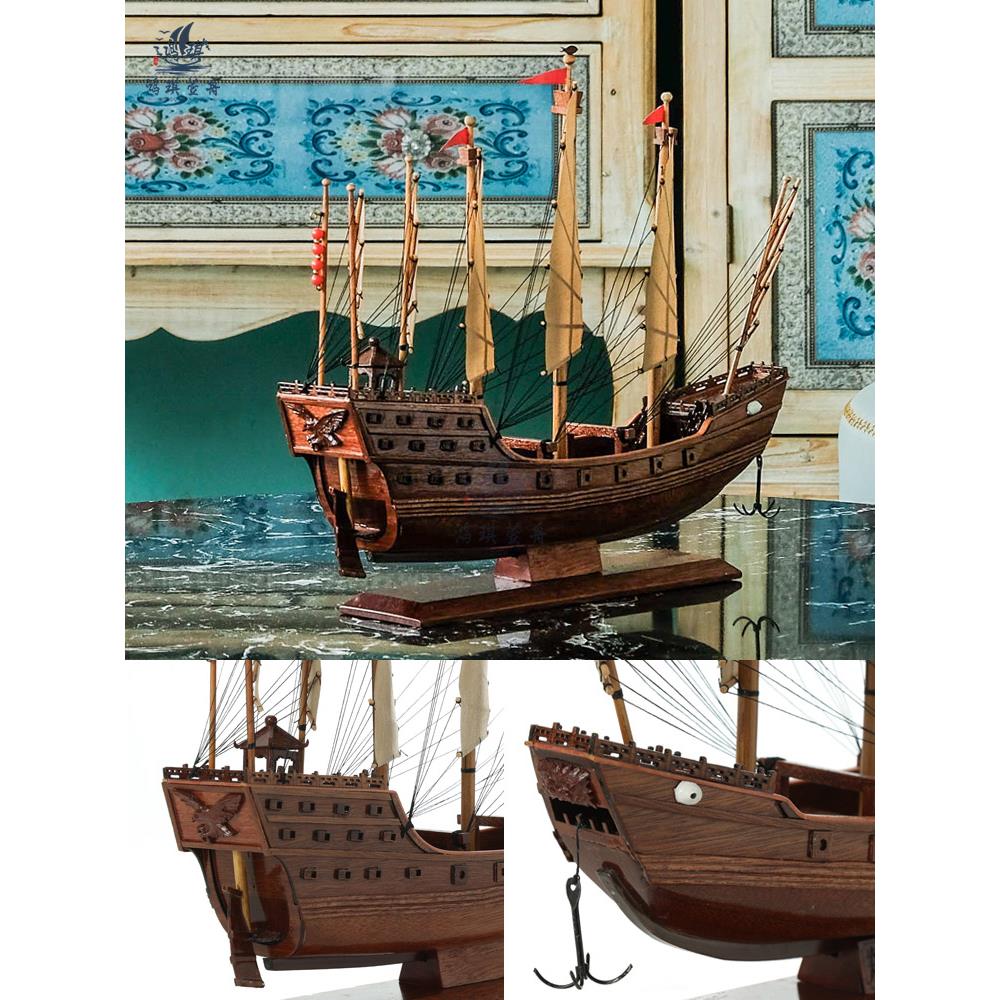 一帆风顺帆船摆件郑和宝船木船成品乘风破浪福船手工创意中式装饰