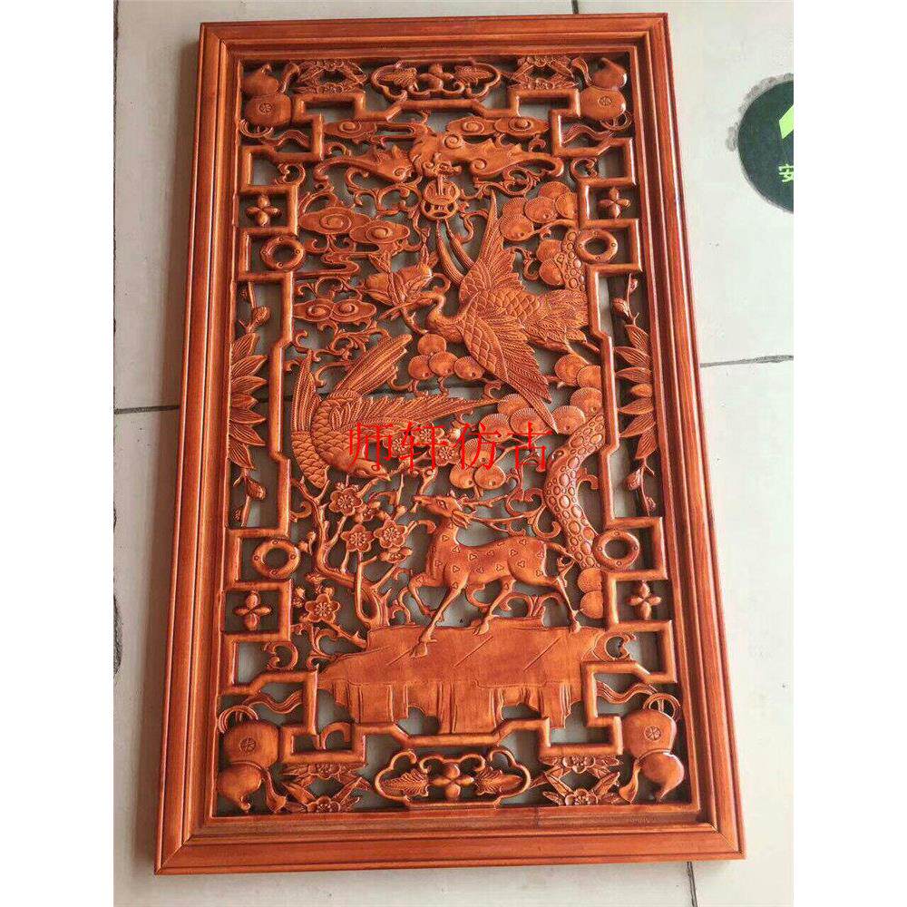 东阳木雕樟木120*80cm垂刻板隔断电视背景墙雕刻点定制