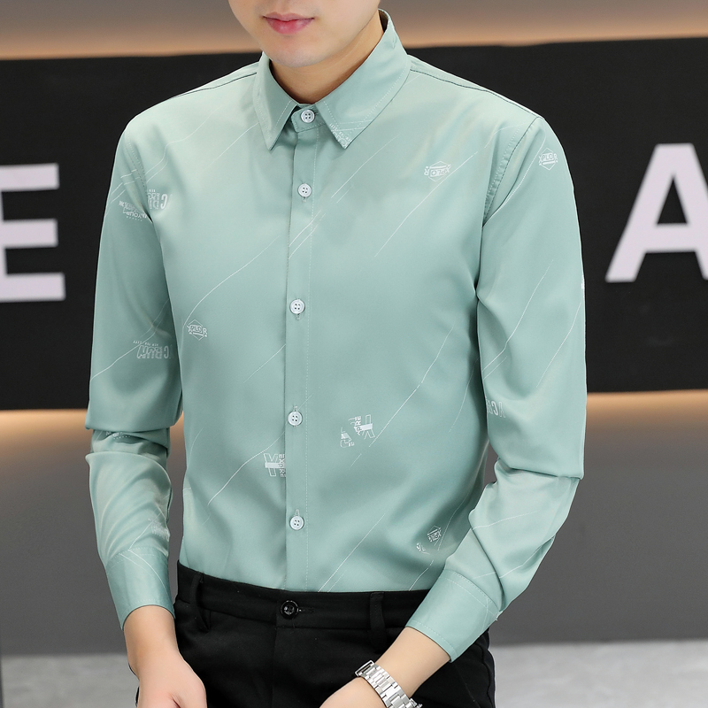 2023新款春秋季男士长袖衬衫青年休闲男装修身免熨烫抗皱衬衫高级