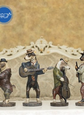 个性创意美式欧式电视柜狗狗乐队名犬家族西洋乐器摆件家居装饰品