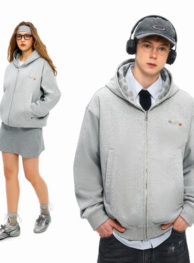 KXLFCHN空穴来风 复古灰色连帽开衫卫衣男女春秋宽松拉链休闲外套