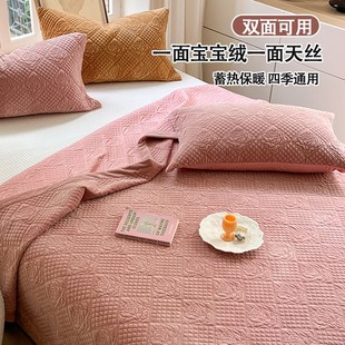 四季 轻奢一面绒一面天丝床盖2023新款 通用宝宝绒夹棉床单三件套