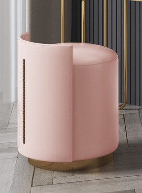 梳妆台凳子轻奢高级网红梳妆凳橙色家用圆凳卧室化妆凳靠背换鞋凳