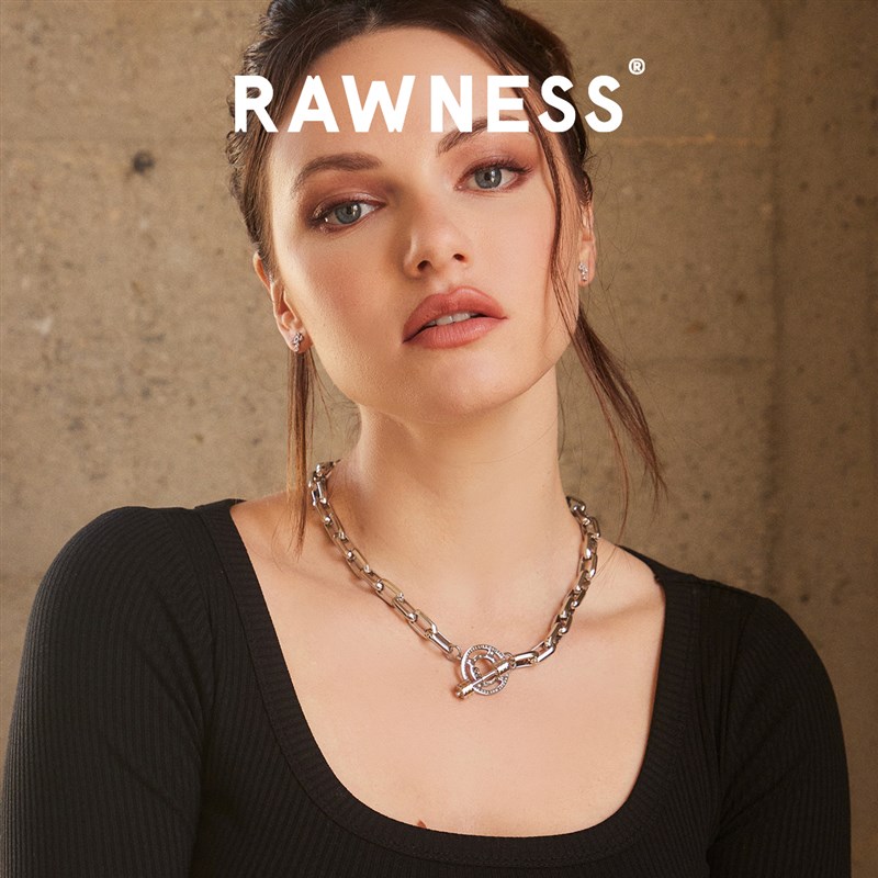 RAWNESS  杠铃OT扣古巴项链男士钛钢哑铃片锁骨链情侣