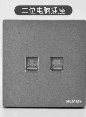 双电脑灰色 86型暗装双位网络
