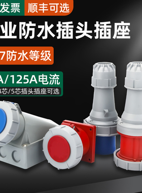 防水IP67航空插头插座连接器63/125A大功率3/4/5芯明暗装工业插头