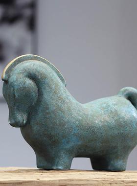 瓷马摆件工艺品办室客厅酒柜书NHE公架居新中式家装陶饰招财开业