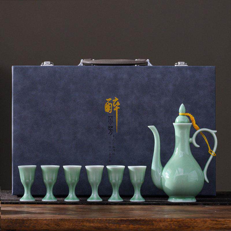 中式陶瓷酒壶彷古家用半斤装酒具组套分酒器老式一口杯古风白酒杯