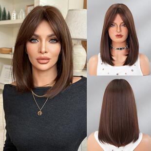 假发全头套女短发彷真人发减龄自然铜金色wig锁骨发新整顶假发套