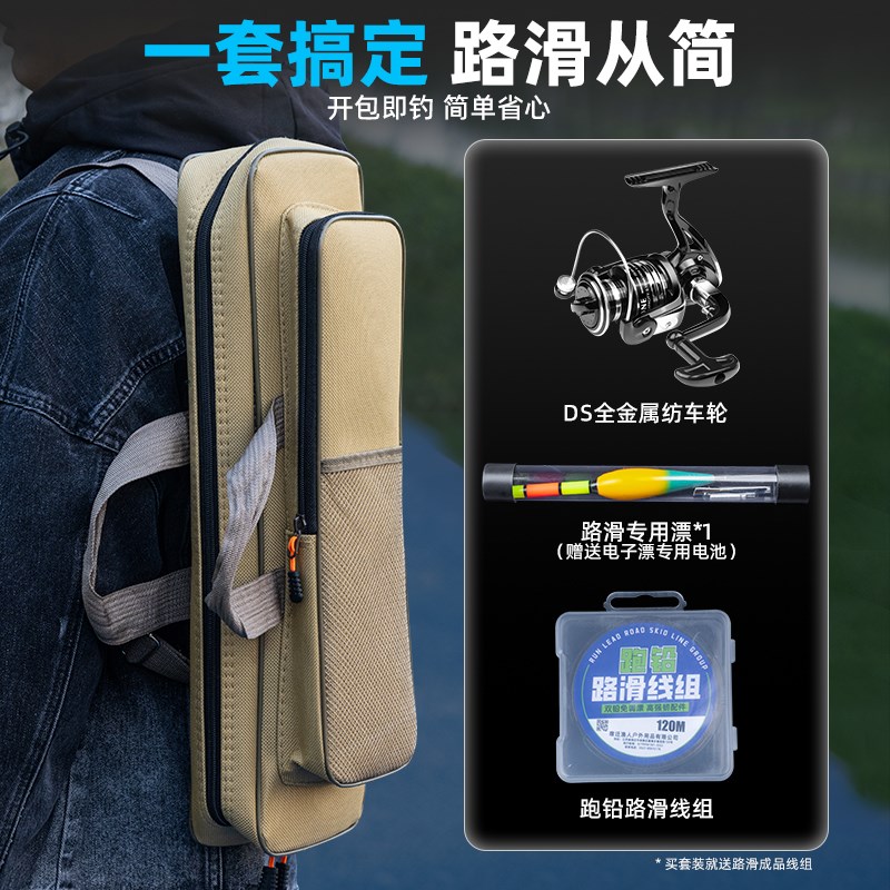 新款路滑竿大导环远投滑漂竿海杆纺车轮可伸缩路亚竿全套套装