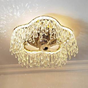 轻奢水晶风扇灯6度摇头卧室餐0厅高档2智能吸顶灯025新款包安装