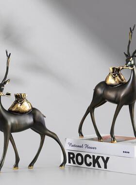 财鹿亨通桌》招财铜《鹿办家居装饰品客厅玄关公室财鹿亨通面轻奢