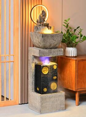 式中吉祥流水摆件皮秀客厅办公室桌面日进斗金柜台风水轮景装开饰