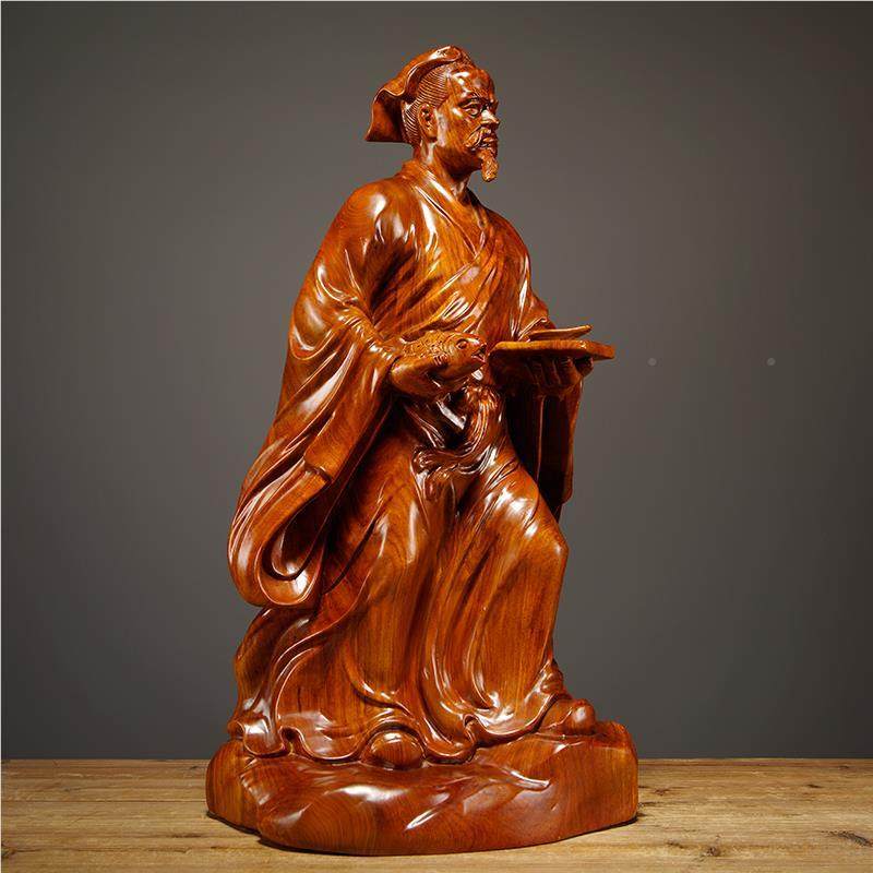 花实木雕鲁班师祖爷摆件匠祖师黑檀yz114木雕站工像雕梨像家居装