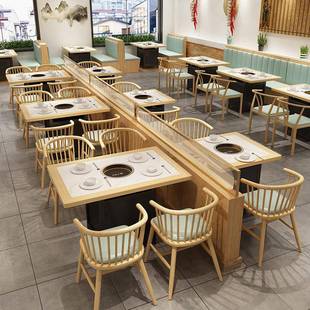 岩金炉边板火体锅桌子商用电磁一大理石烤肉桌火锅店桌椅ZRR组合