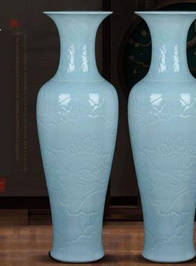 景ZLF德大镇陶手瓷雕影青瓷牡丹花落地式瓶家居客厅装饰大花型摆