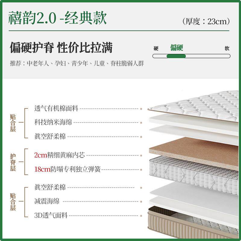 黄麻腰护脊双人家C02硬垫独立弹簧记忆棉席梦大师思级用厚床垫