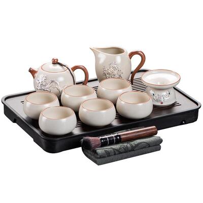 茶新具套组轻奢高档KLP2387镶汝2窑205款盖碗茶壶功银夫茶具高档