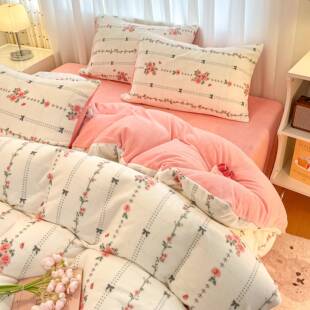 牛niunair奶绒件厚套秋冬双面加保四暖珊绒被套学生宿舍三件瑚套