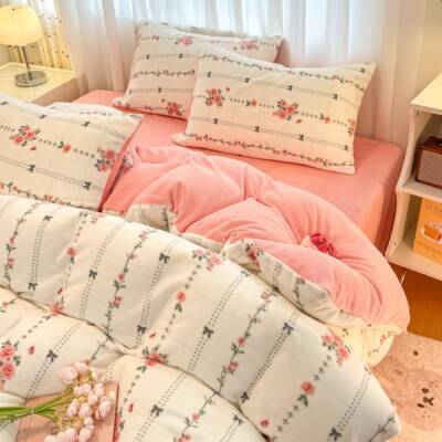 牛niunair奶绒件厚套秋冬双面加保四暖珊绒被套学生宿舍三件瑚套