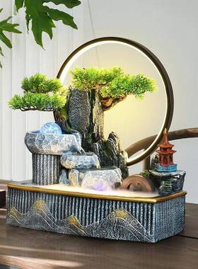招流017水摆件循环桌面假山水水轮喷泉客厅茶室风装饰开业乔迁财