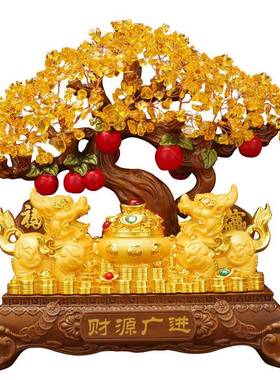 黄水发财树财招貔貅一对件客厅摆电视柜酒JS1585晶柜博古乔迁开业