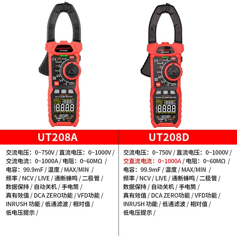 华博修T208D数字钳形表钳形电表高精度直流钳电工维表万H用电表
