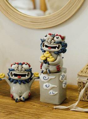 招业财貔貅摆件陶瓷狮开 礼物乔迁品办公桌子客厅装礼饰景QC-dhsn