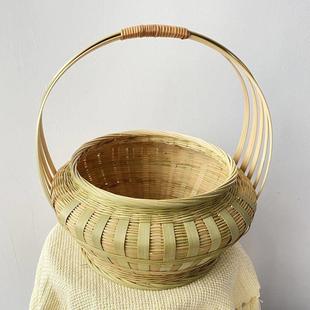 01竹编篮大号拜神手提篮双层竹子带复古收纳盖制筐品手工编织老式