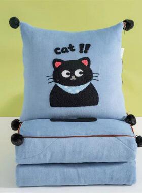 功能垫YQV二绒合一抱枕被牛奶毛巾绣汽车靠多沙发坐垫午休毯子空