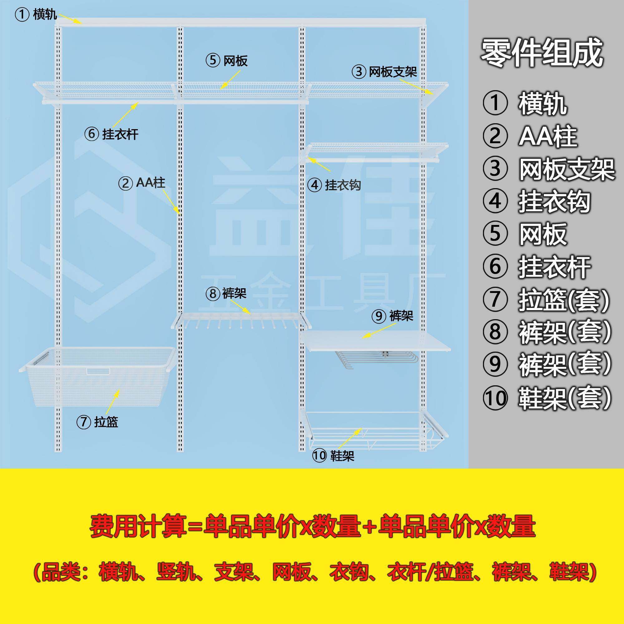 放式全金属衣柜 3.15-开2收.35米宽白色系SSR列挂衣置网格层板物