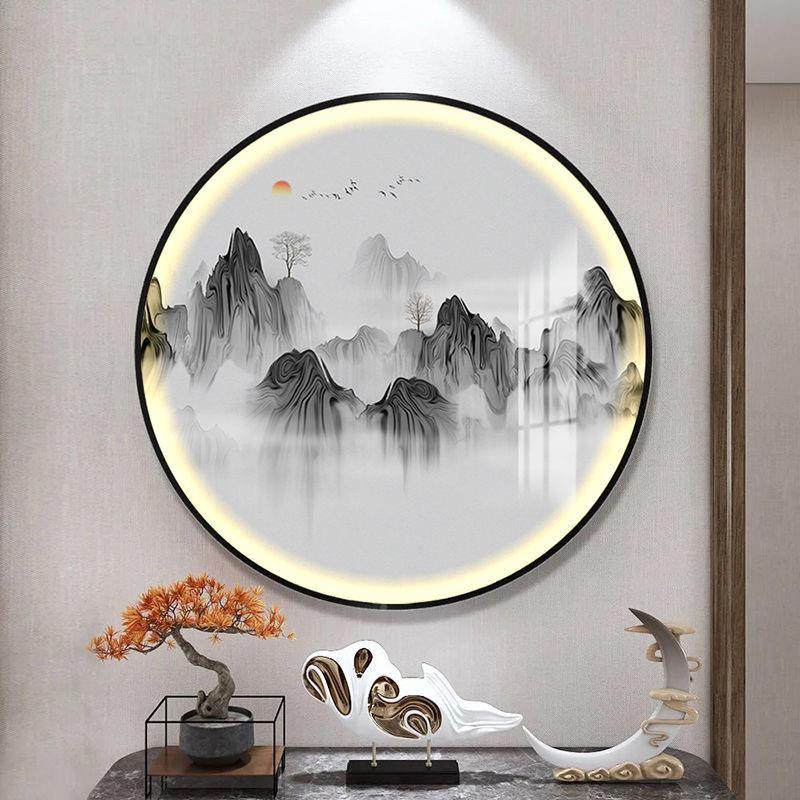 新VRT中式饰圆景形灯画 画玄关书背装画 画水墨风景意境山水茶室