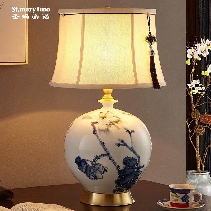 室新中青式原创纯手色牡丹全铜景绘德镇陶瓷台灯大AV-0801气客厅