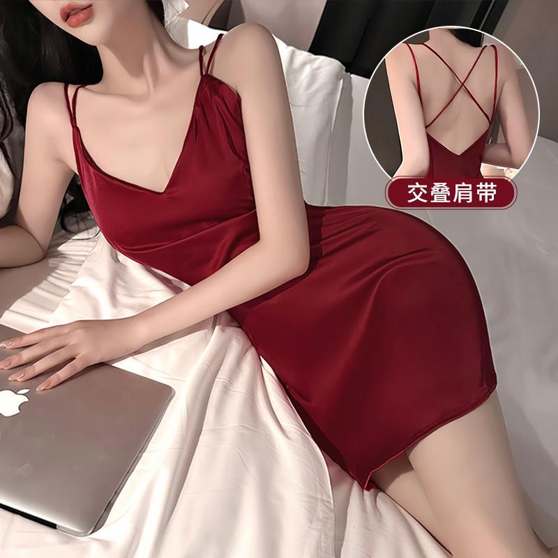 性感睡衣女款春季2025新款冰丝夏季不带胸垫蕾丝吊带睡裙秋冬内衣